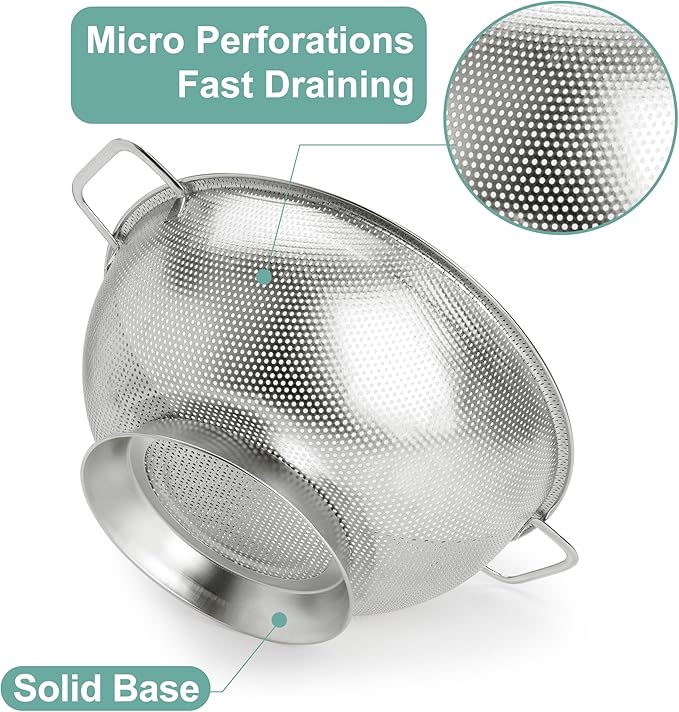 Kaishun Colander Stainless Steel 5-Quart, Kitchen Strainer - Image 3