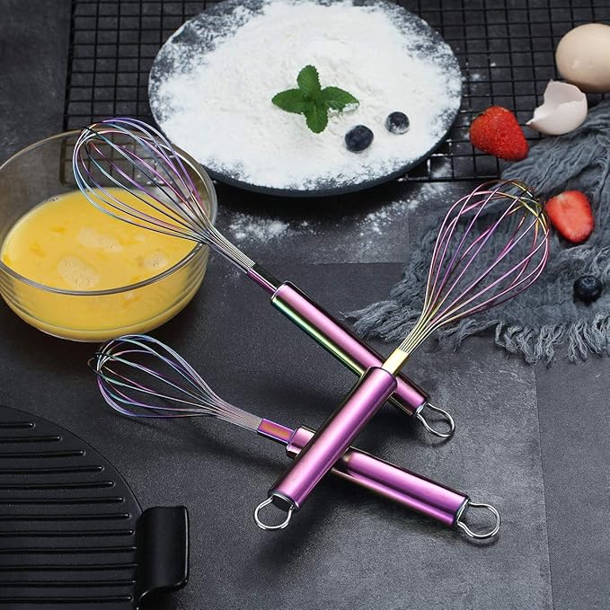 Berglander Rainbow Whisk Pack of 3 Stainless Steel 8", Titianium Plating - Image 3