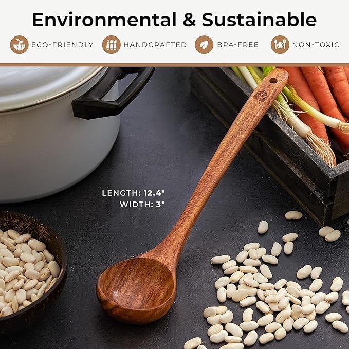 Wooden Ladle for Cooking, Soup Spoon Ladle – Teak Wooden Serving Spoon - Image 6