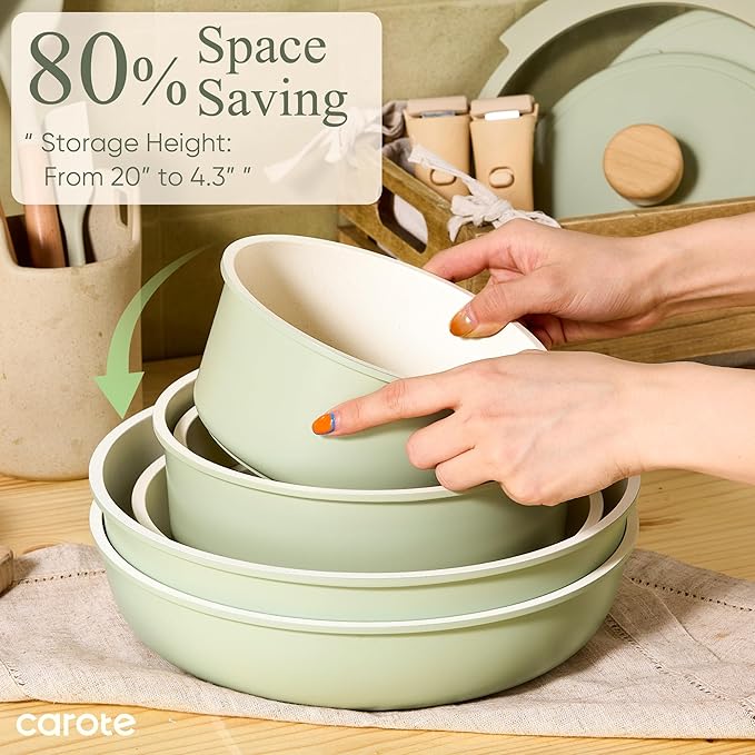 CAROTE Pots and Pans Set, Nonstick Cookware Set Detachable Handle, RV Cookware - Image 7