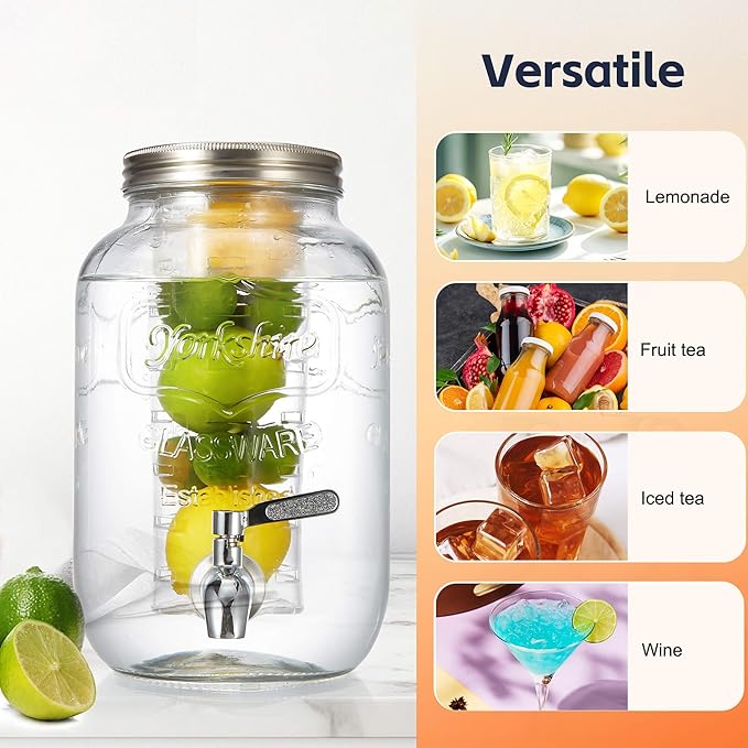 2 Gallon Drink Dispensers for Parties, 2 Pack Glass Beverage Dispenser - Image 5