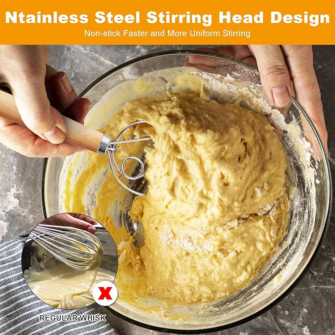 Aqdocvf 2-Pack Danish Dough Whisk, 13-Inch Dutch Whisk - Image 3