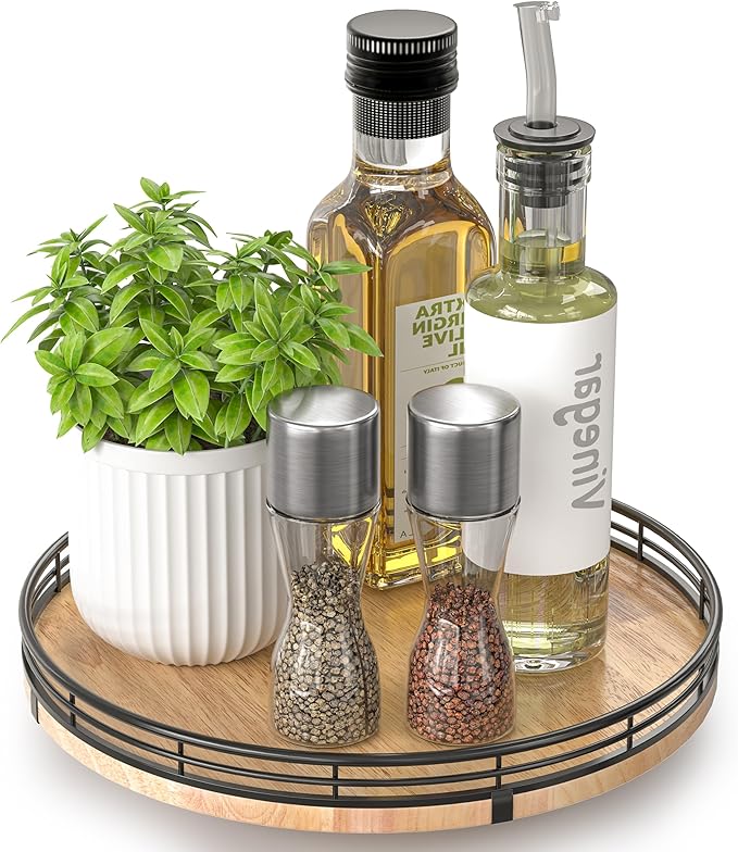 10" Lazy Susan Oak Wood Turntable Organizer by AMH