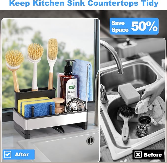 Kitchen Sink Caddy Organizer, Stainless Steel Sponge Holder, Kitchen Caddy Sink - Image 6
