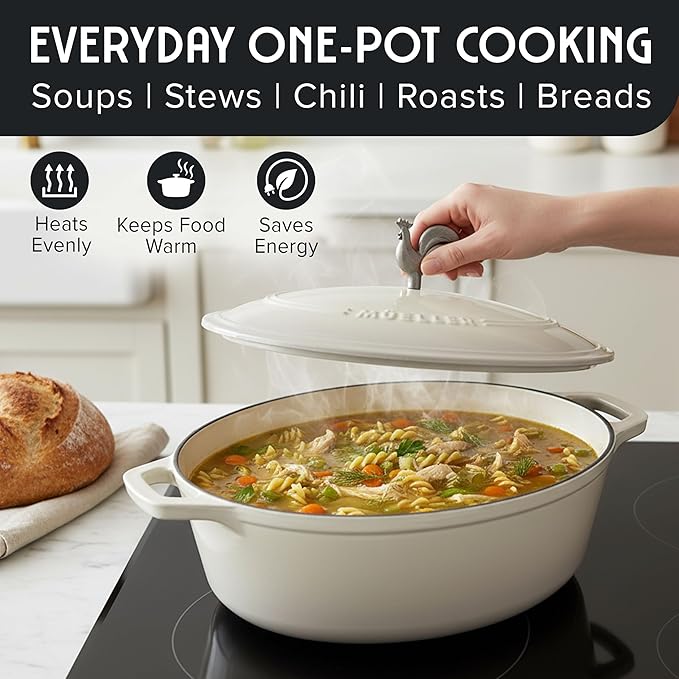 MUELLER HOME 5.5 Quart Enameled Cast Iron Oval Dutch Oven - Image 6