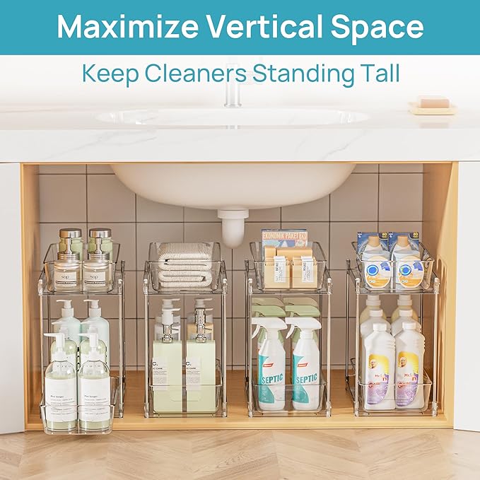 Vtopmart 4 Pack Higher Bathroom Organizer, 2 Tier White Under Sink Organizers - Image 9