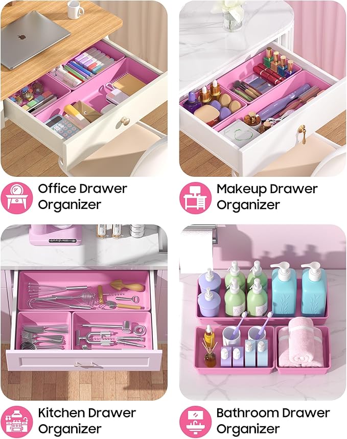 10 Pack Large Size Plastic Drawer Organizers Set, 3 Sizes Desk Drawer Organizer - Image 5