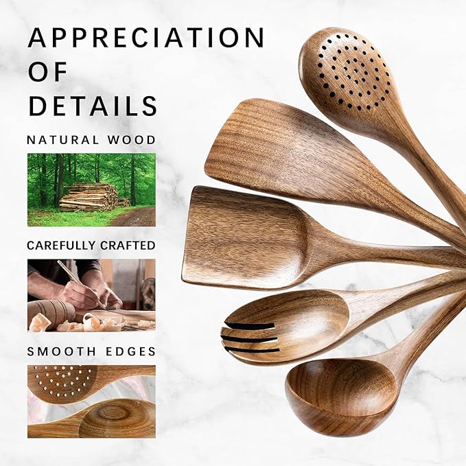 Wooden Spoons for Cooking, Nonstick Cooking Utensil Set - Image 4