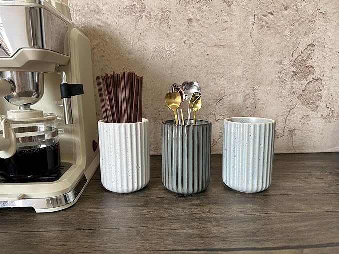 TOPYOKK Stoneware Coffee Bar Utensil Holder Tea & Coffee Spoon & Stirrer Holder - Image 2
