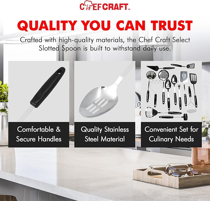 Chef Craft Select Slotted Spoon, 12.75 inch, Stainless Steel - Image 6