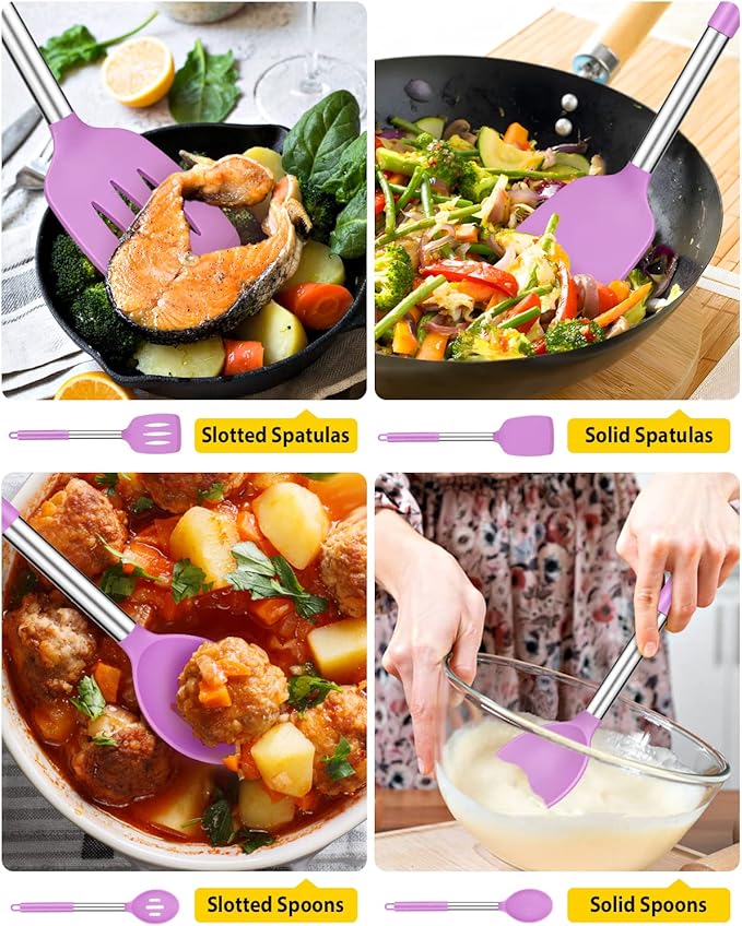 Pack of 4 Silicone Cooking Utensils Set, Non Stick Large Solid Spatulas - Image 3