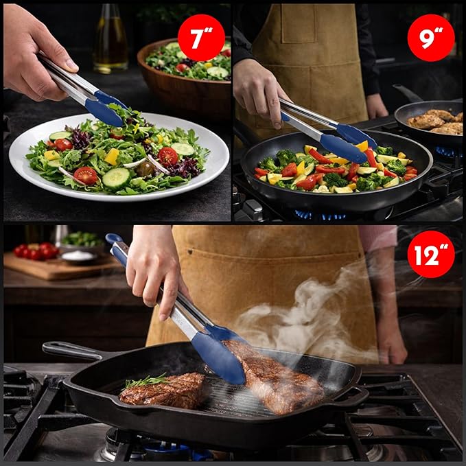 Kitchen Tongs with Silicone Tips Set of 3 Heat Resistant Tongs - Image 7