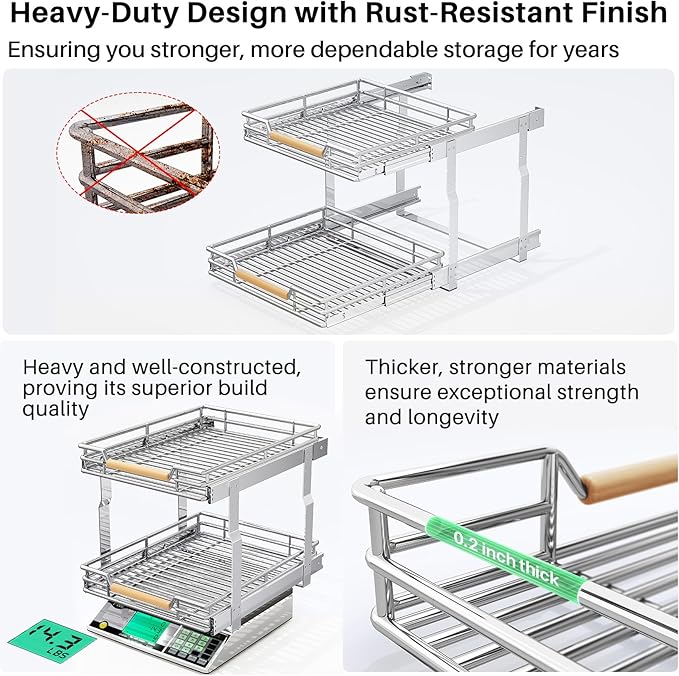 Pull out Cabinet Organizer, 2 Tiers 17"W X 21"D, Heavy Duty Smooth Sliding - Image 8