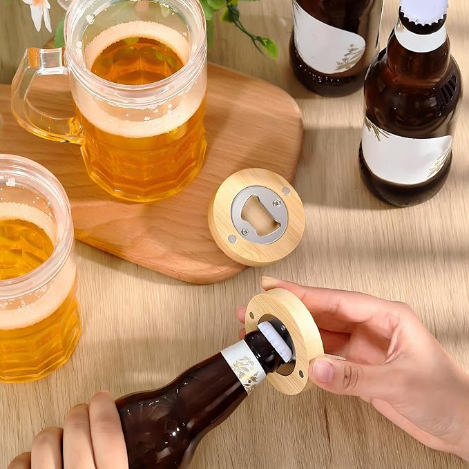 Vesici 70 Pcs Magnetic Bottle Opener 2.5in DIY Bamboo Round Shape Beer Openers - Image 7