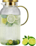Buaic Glass Pitcher with Lid, 84oz/2.5 Liter Classic Vertical Stripes Water by Buaic