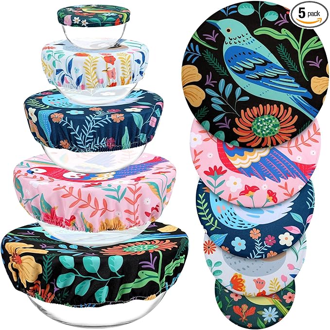 5 Pieces Bowl Covers Reusable, 5 Size Elastic Cloth Bowl Covers by Revahope