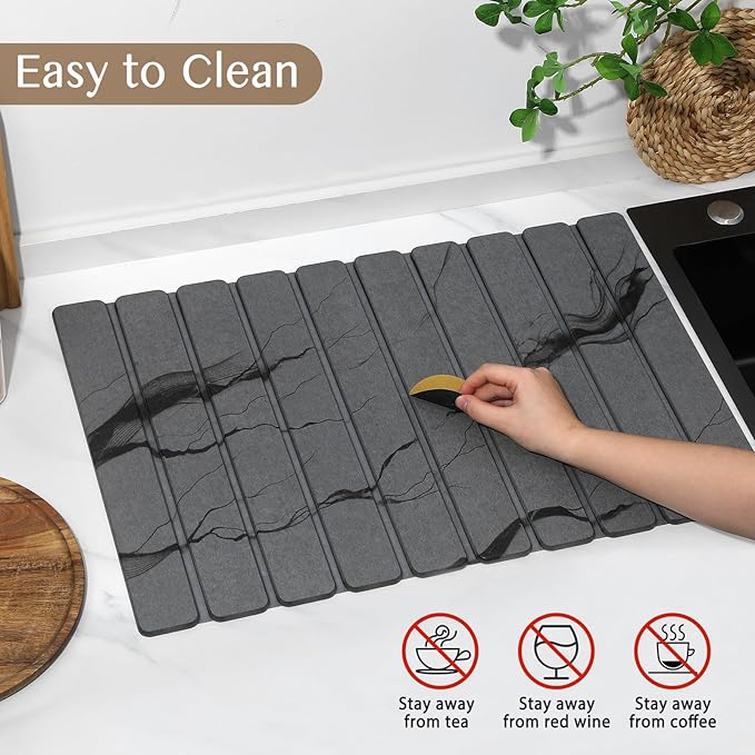 Large Stone Dish Drying Mat for Kitchen Counter, Thin & Light Quick Dry Stone - Image 6