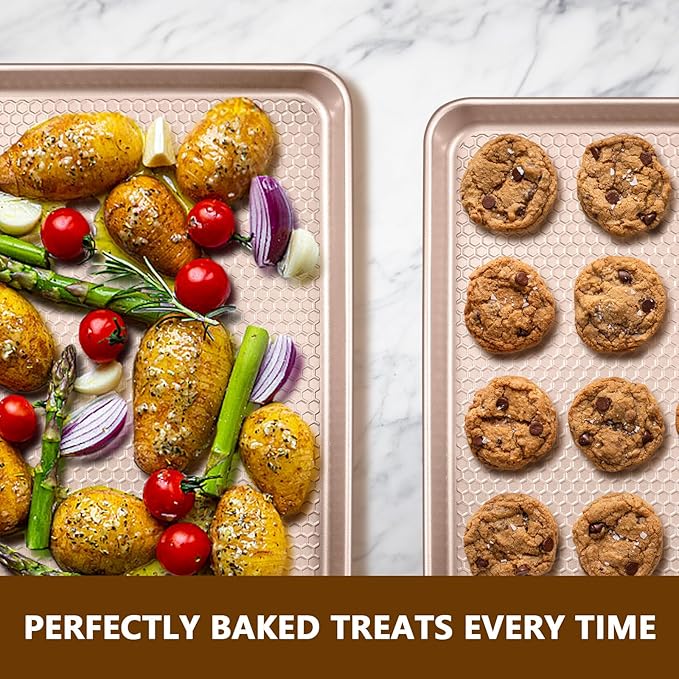 Wildone Baking Sheet Pan Set, Honeycomb Embossed Nonstick Baking Sheet 15x10 In - Image 6