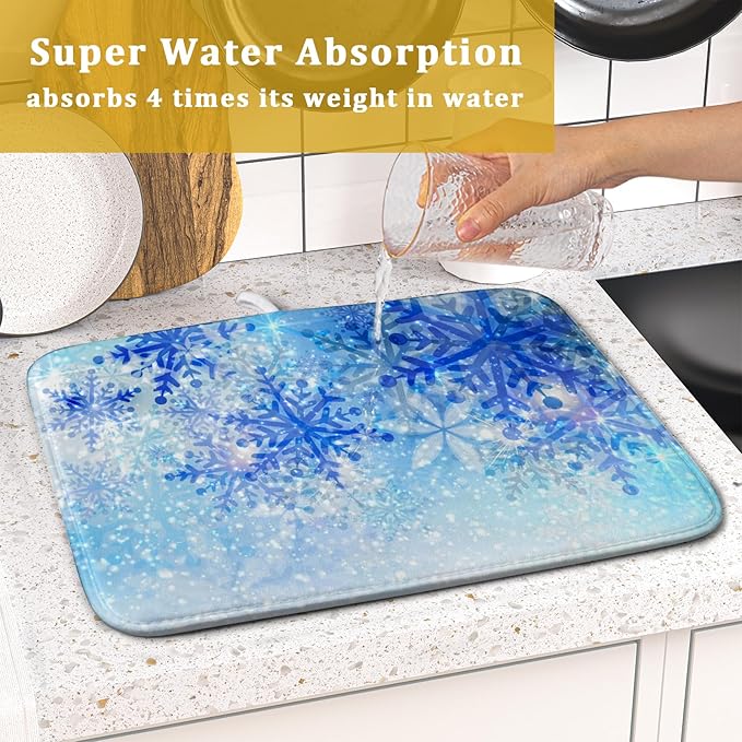 Giwawa 16"x18" Winter Blue Snowflakes Dish Drying Mat Christmas Snow Falling - Image 7