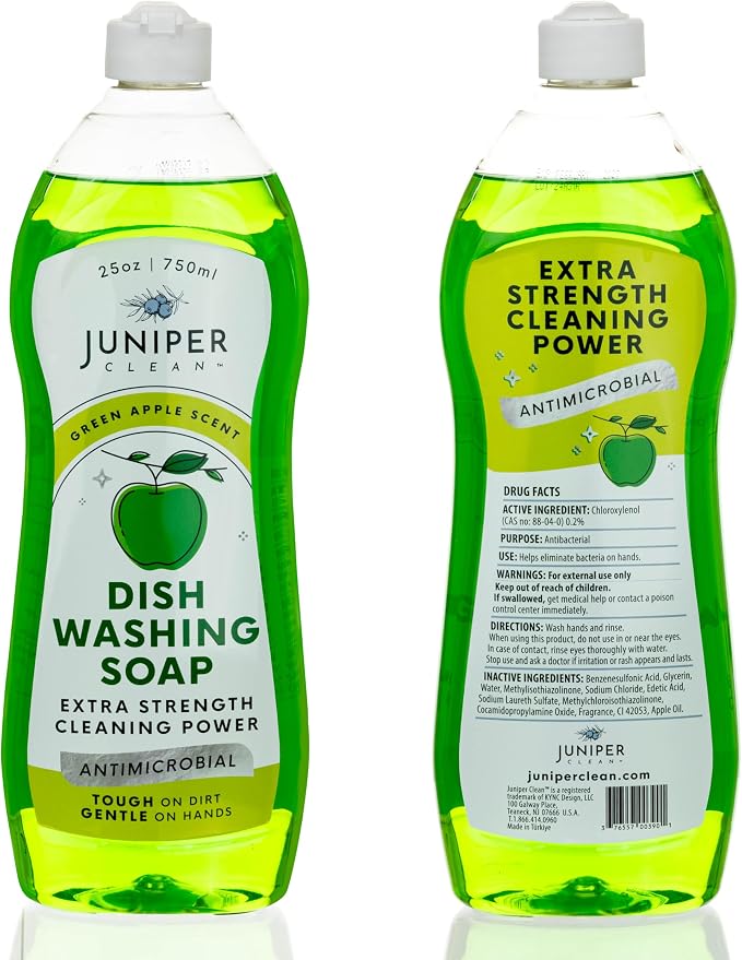 Juniper CLEAN, Dish Soap, Green Apple Scent, Liquid Dish Washing Soap Squeeze Bottle 25 Fl Oz (Pack of 1)