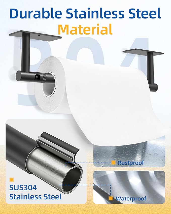 RUACQ Paper Towel Holder Under Cabinet, Wall Mounted or Adhesive Stainless - Image 5