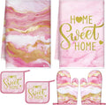 Bencailor 6 Pcs Marble Kitchen Decor Gold Pot Holders Oven Mitts 2 Dish Towels by Bencailor