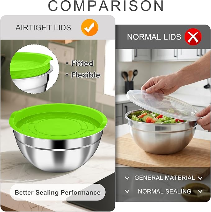 HaWare Mixing Bowls with Airtight Lids, 6-Piece Stainless Steel Salad Bowls - Image 5