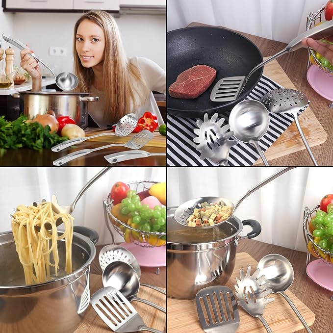 Newness 4 Pcs Cooking Utensils Set, 304 Stainless Steel Kitchen Utensils Set - Image 9