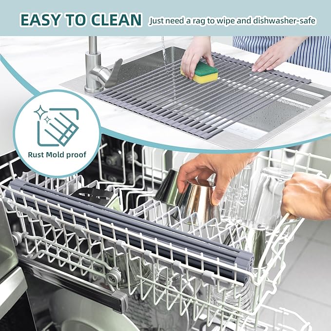 Ohuhu Sink Drying Rack, 20.5" W x 16.1" L Over The Sink Roll-Up Dish Drainer - Image 8