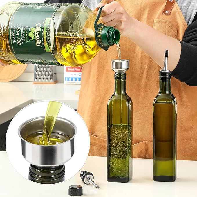 AOZITA 17oz Glass Olive Oil Bottle Dispenser - 500ml Green Oil and Vinegar - Image 3