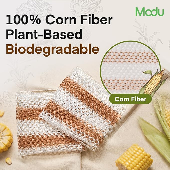 Modu 6 Pack EcoCorn Dish Sponges Scrubbers – 100% Corn Fiber, Biodegradable - Image 2