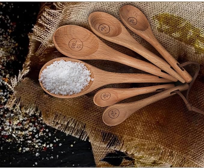 6pcs Measuring Spoons, Natural Beechwood Measuring Spoons Set Includes 1 tbsp - Image 7