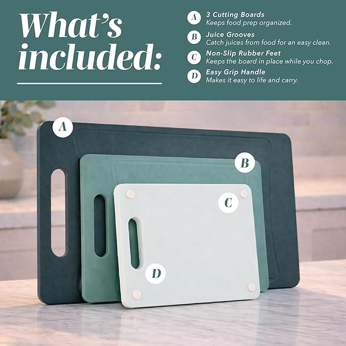 COOK WITH COLOR Non-Slip Cutting Board Set – Kitchen Essentials with Easy Grip - Image 2