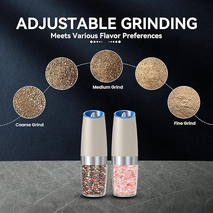 UNNEES Gravity Electric Salt and Pepper Grinder set of 2, Automatic Salt And - Image 3