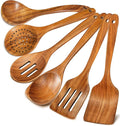 Wooden Spoons for Cooking, Natural Premium 6 Piece Teak Wooden Cooking Utensils by BodiCal