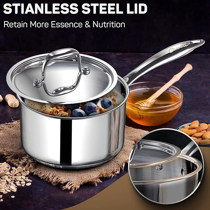 Ciwete 2 Quart Sauce Pan with Lid, Tri Ply Stainless Steel Saucepan 2 Qt with - Image 5