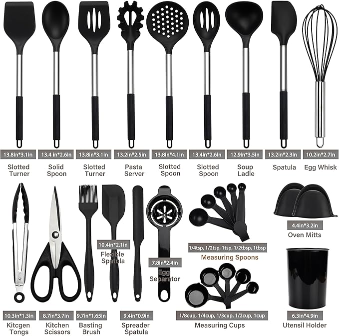 QMVESS Silicone Cooking Utensils Set, 446°F Heat Resistant Spatula, Spoons Set - Image 3