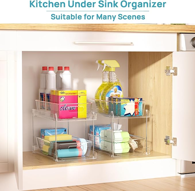 Vtopmart 4 Pack Bathroom Organizer, 2 Tier Clear Under Sink Organizers Vanity - Image 6