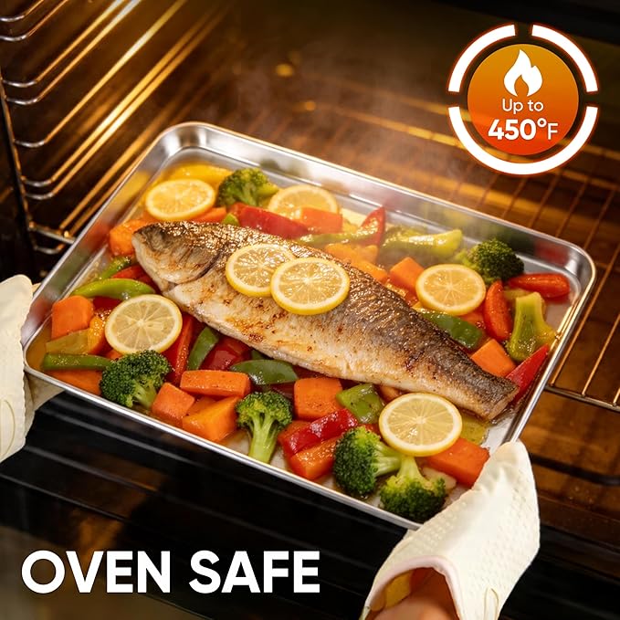 LIANYU 2 Pack Stainless Steel Cookie Sheet Pans, Commercial Grade Baking Sheet - Image 4