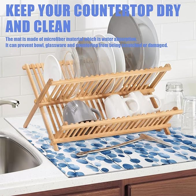 Blue Eucalyptus Leaves Dish Drying Mat - Image 5