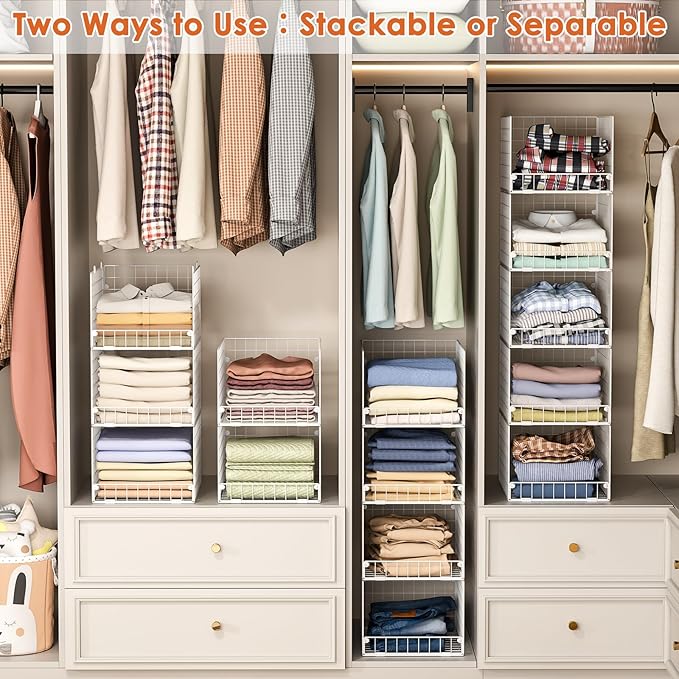 5-Tier Stackable Closet Storage Shelves, Closet Organizers and Storage Basket - Image 9