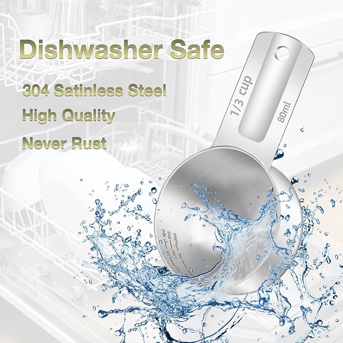 2PCS 1/3Cup Single Measuring Cup, Etched Inner Scale Stainless Steel Measure - Image 6