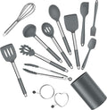 Silicone Cooking Utensils Set, E-far 14-Piece Gray Kitchen Utensils Set by E-far