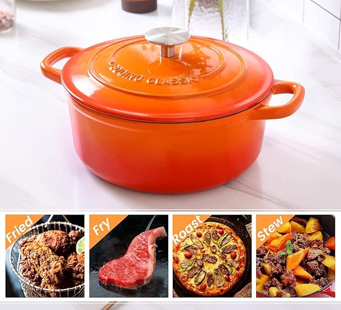 EDGING CASTING Enameled Cast Iron Dutch Oven, 5.5 Quart, Round Cast Dutch Ovens - Image 5