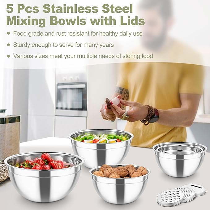 TeamFar Mixing Bowls, Stainless Steel Salad Serving Bowl - Image 6