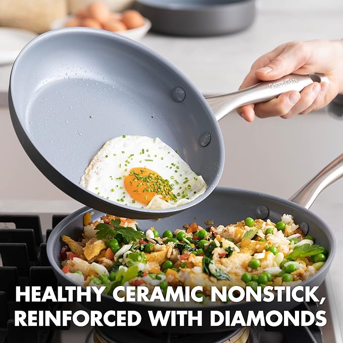 GreenPan Lima Hard Anodized 8" 10" & 12" Frying Pan Skillet Set, Ceramic - Image 2