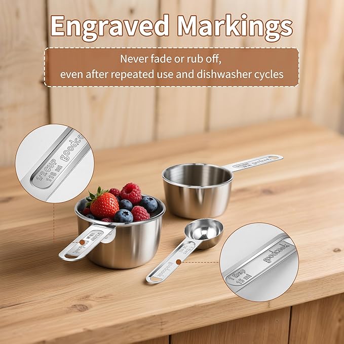 Measuring Cups and Spoons Set, Stainless Steel Measuring，4 Spoons, 4 Cups - Image 6