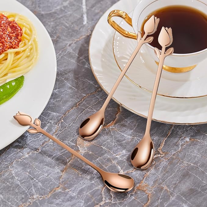 Rose Gold Tulip/Rose Handle 12-Pcs Mini Coffee Spoons Set - Image 3