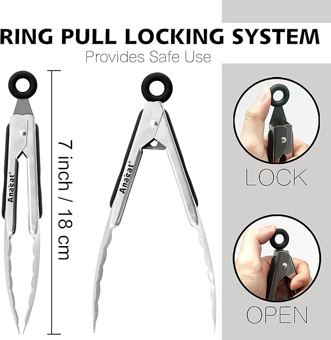Anaeat 3 Pack 7" Mini Stainless Steel Locking Tongs - Image 6
