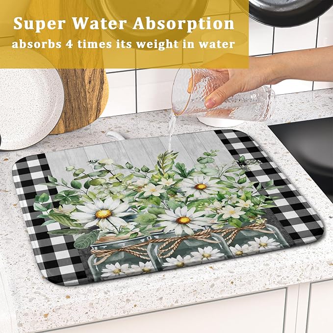 Spring Summer White Daisy Flowers Dish Drying Mat - Image 7